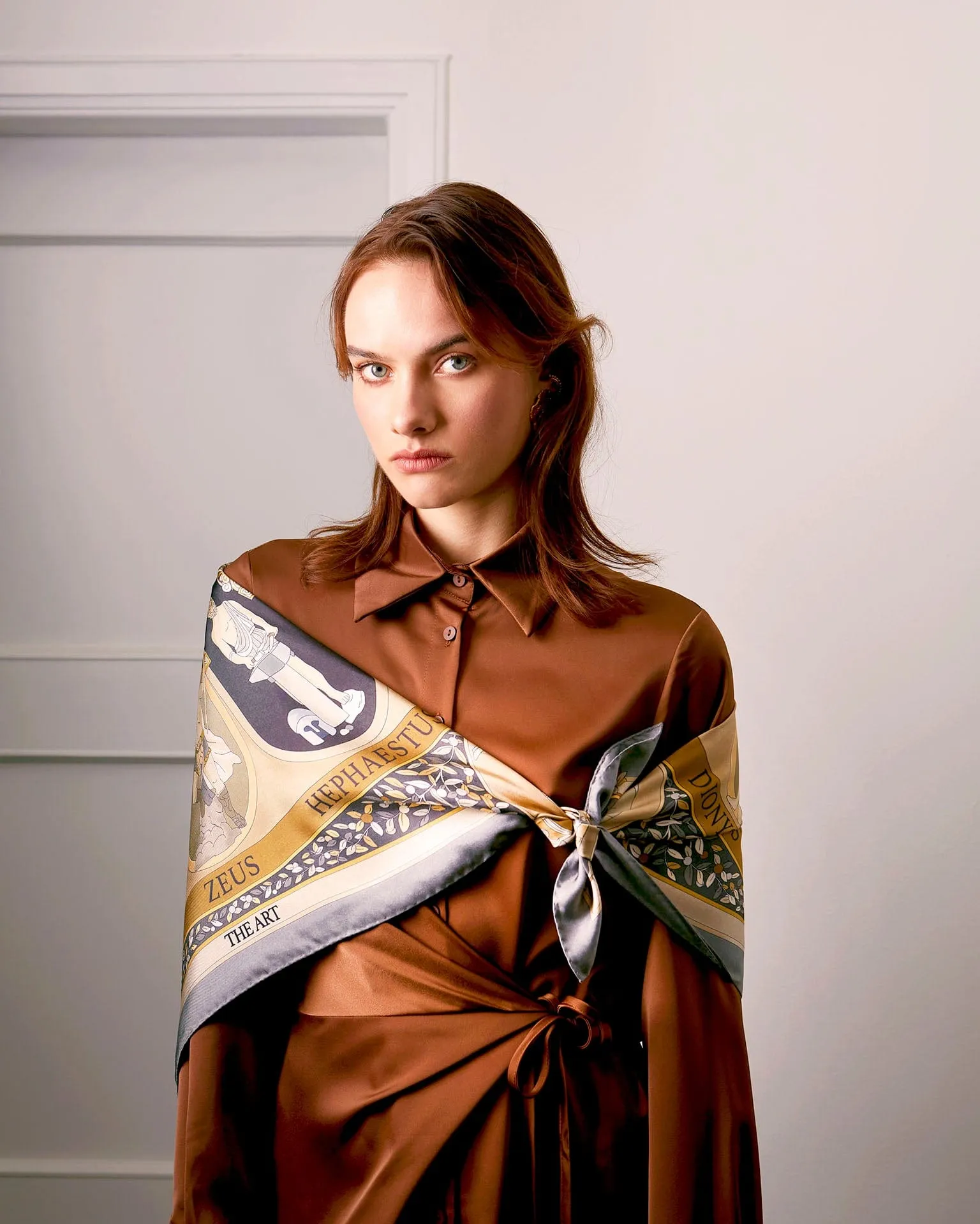 The Olympian Gods Grey and Beige 100% Silk Scarf