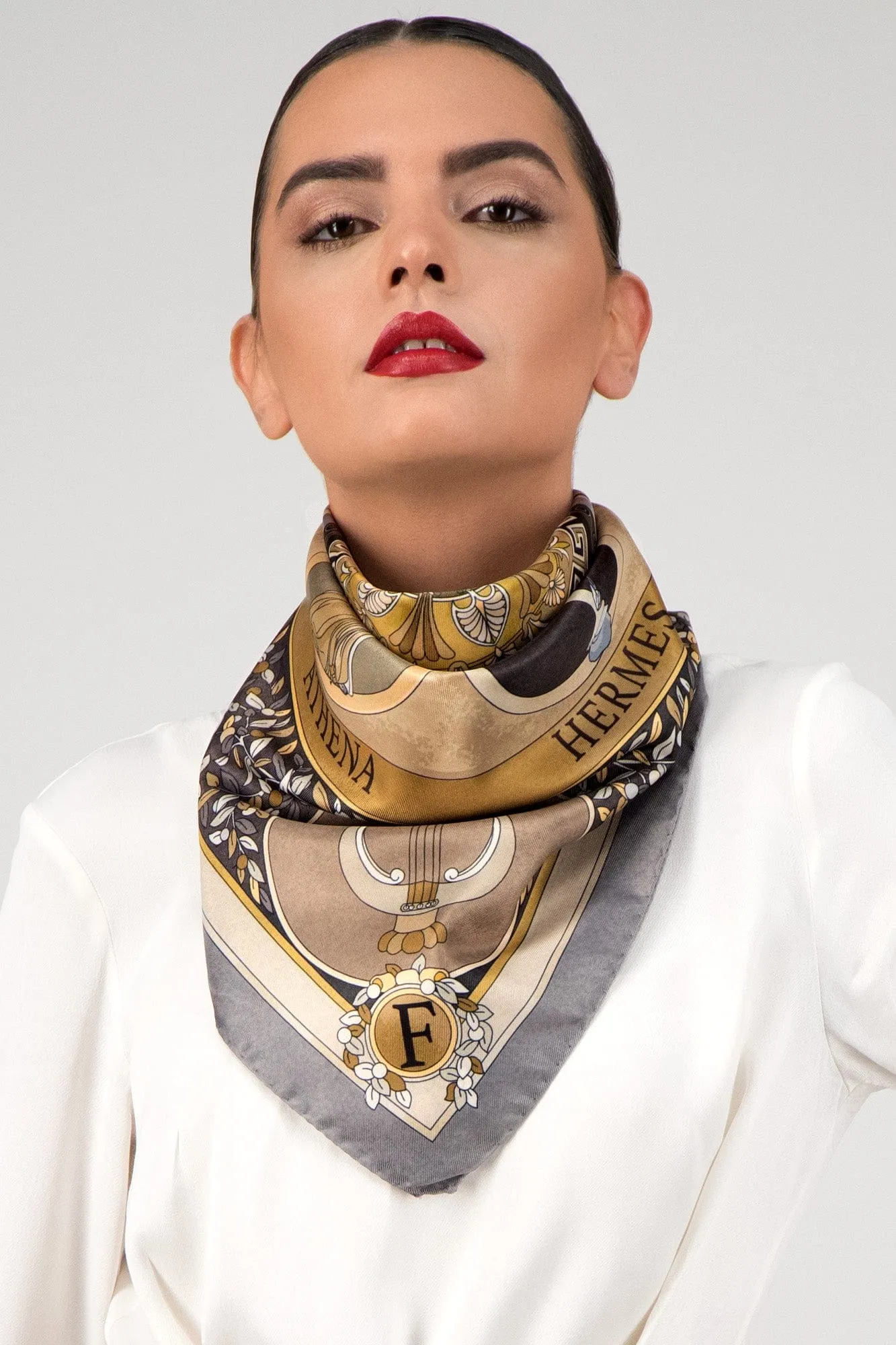 The Olympian Gods Grey and Beige 100% Silk Scarf