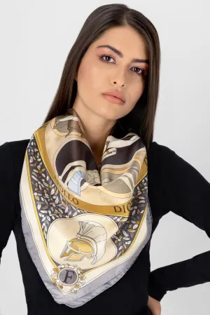 The Olympian Gods Grey and Beige 100% Silk Scarf