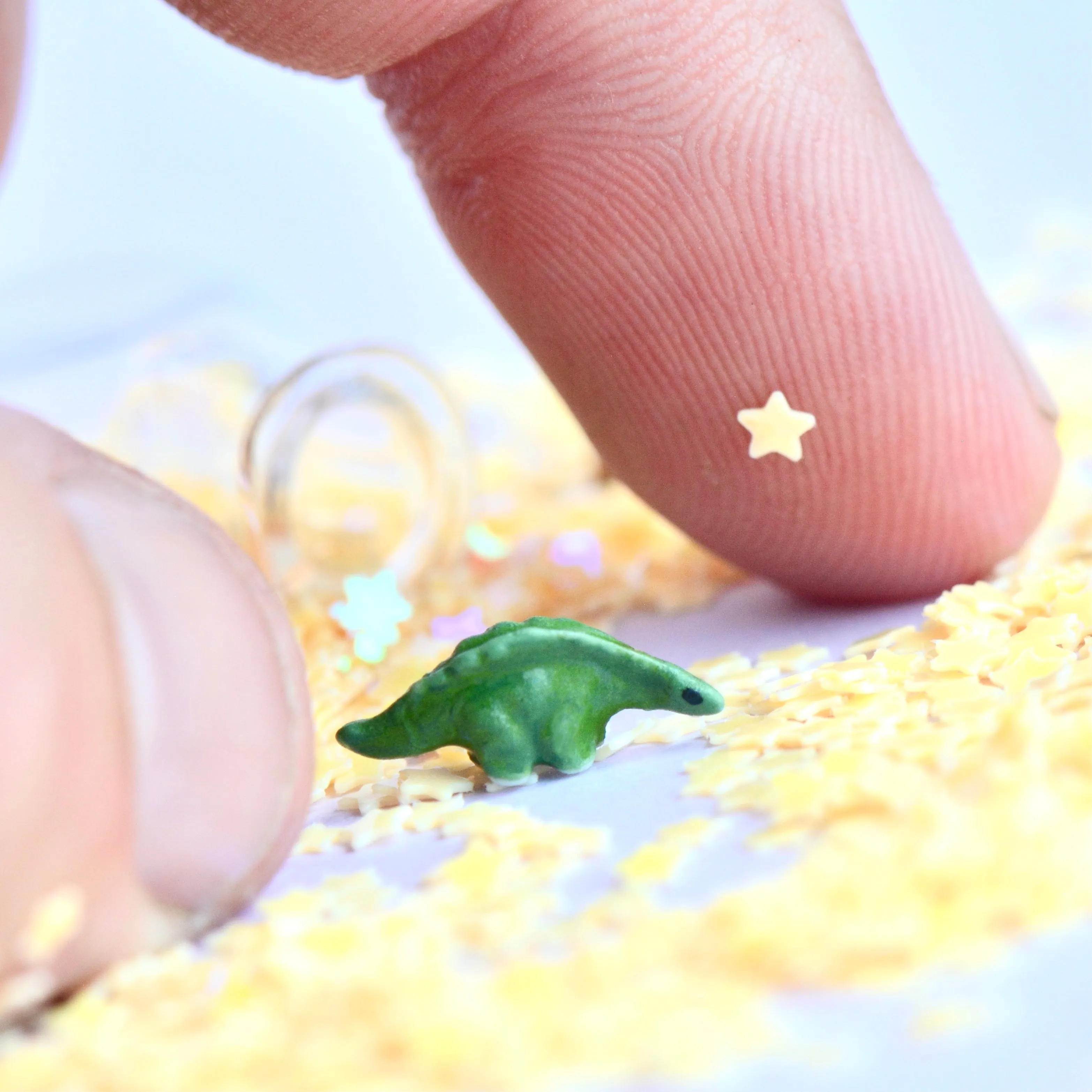 Tiny Green Stegosaurs Figurine Wish Bottle