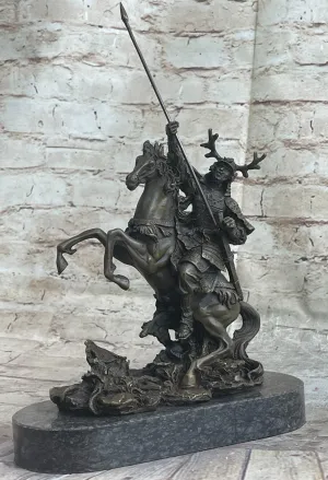 Vintage Bronze HORSE & SAMURAI WARRIOR Statue Cloisonne Japanese SIGNED Artwork