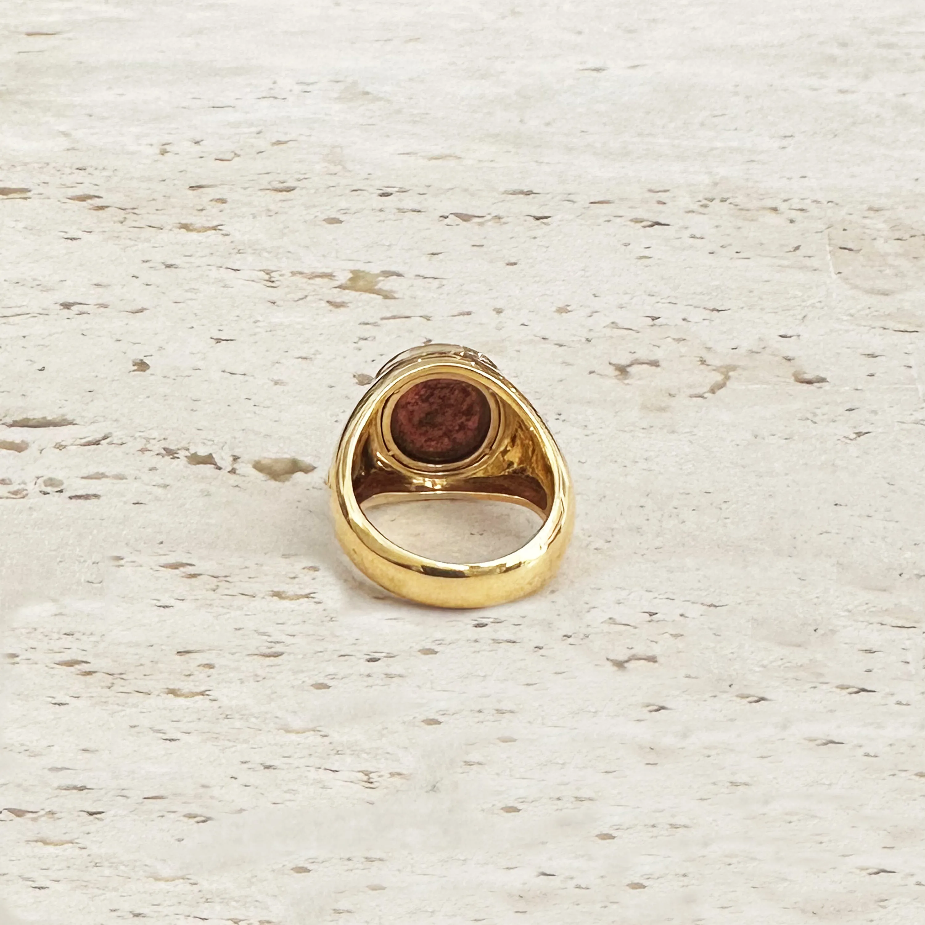 WINGED CUPID WITH A TORCH Authentic Ancient Roman Garnet Intaglio 1st-2nd Cent. AD 18 Kt gold ring 0.70 Cts Diamonds